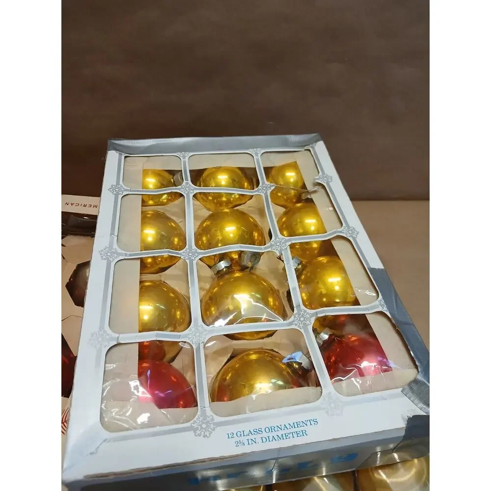 Christmas Ornament Balls Vintage Holly Coby Glass Satin Red Gold FAST SHIPPING